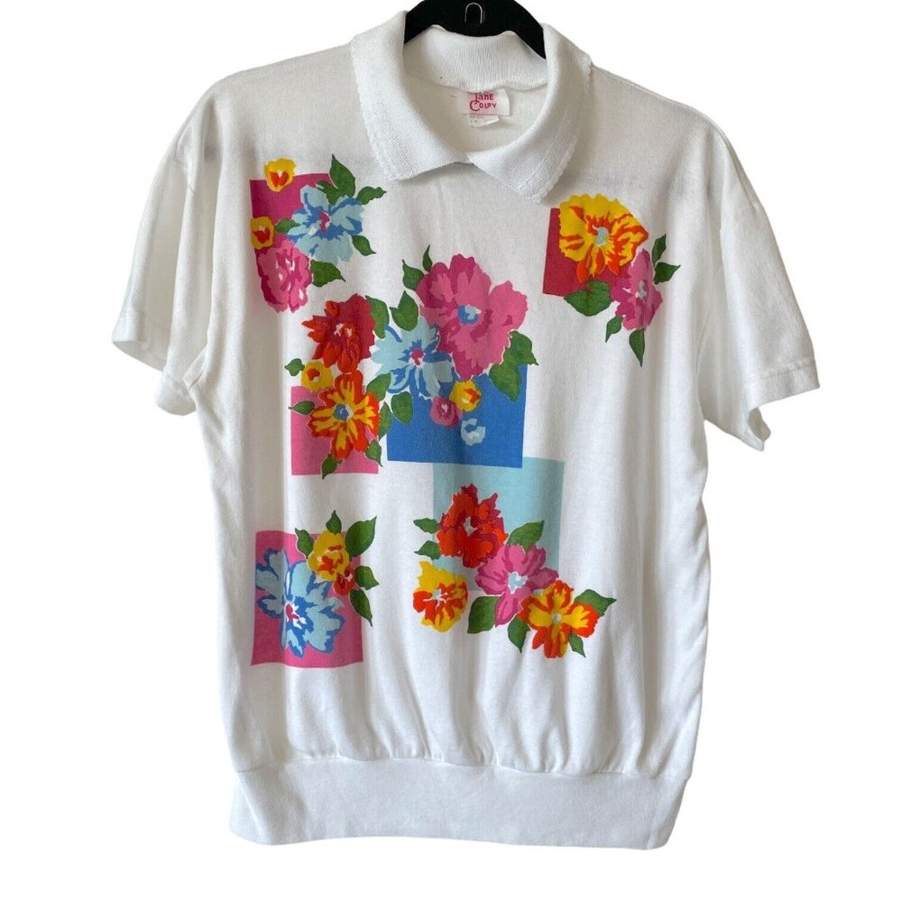 Vintage 80's 90's Floral Short Sleeve‎ Shirt Collared Jane Colby